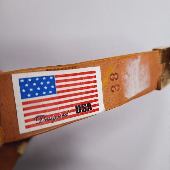 Wild West Belt Ostrich Leather Lion Greek Key Meander Yellow Gold Western 38 USA - Picture 3 of 13